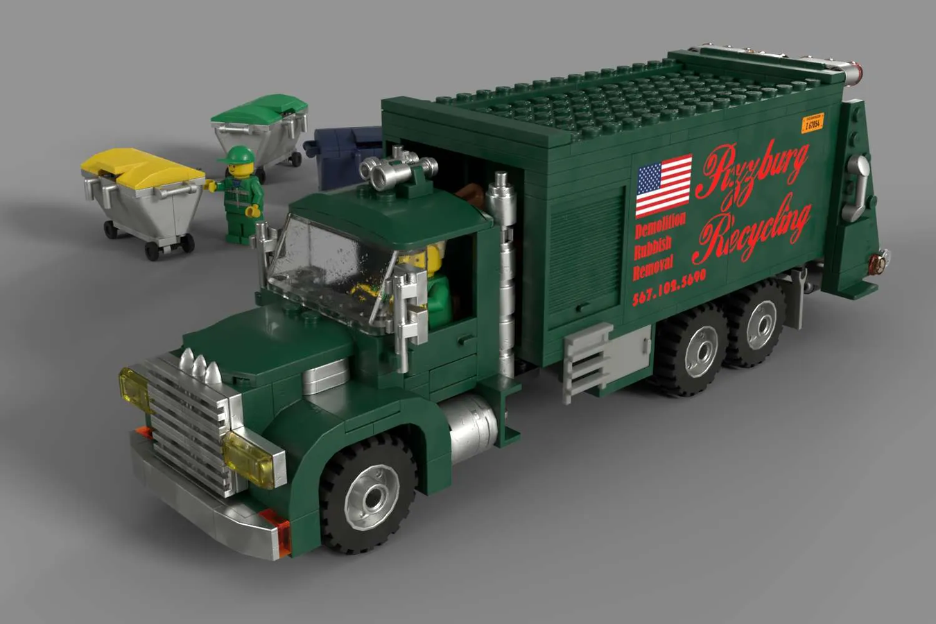 Lego green garbage store truck