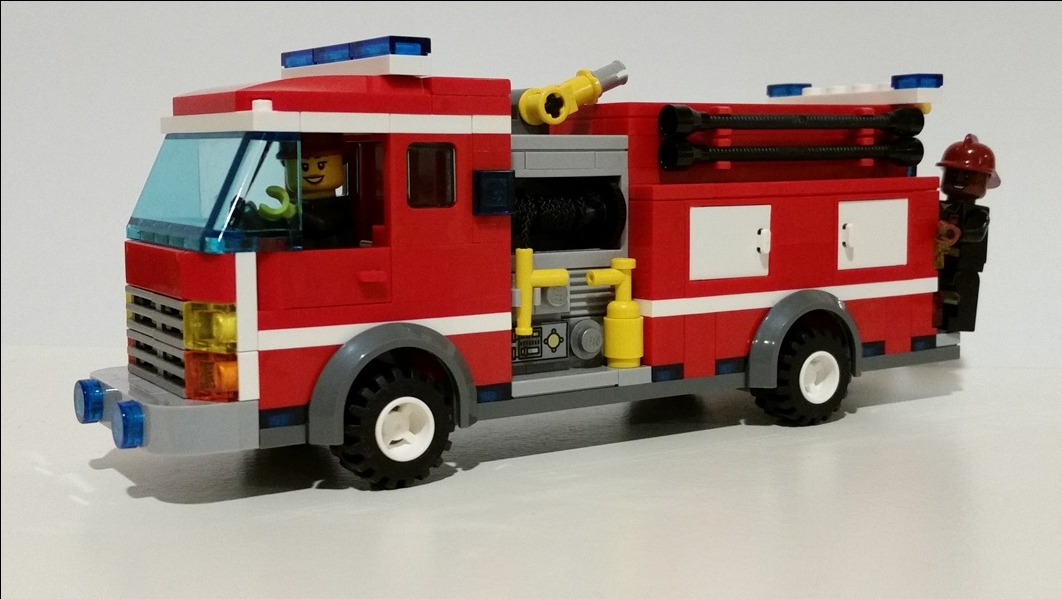 lego fire truck with trailer