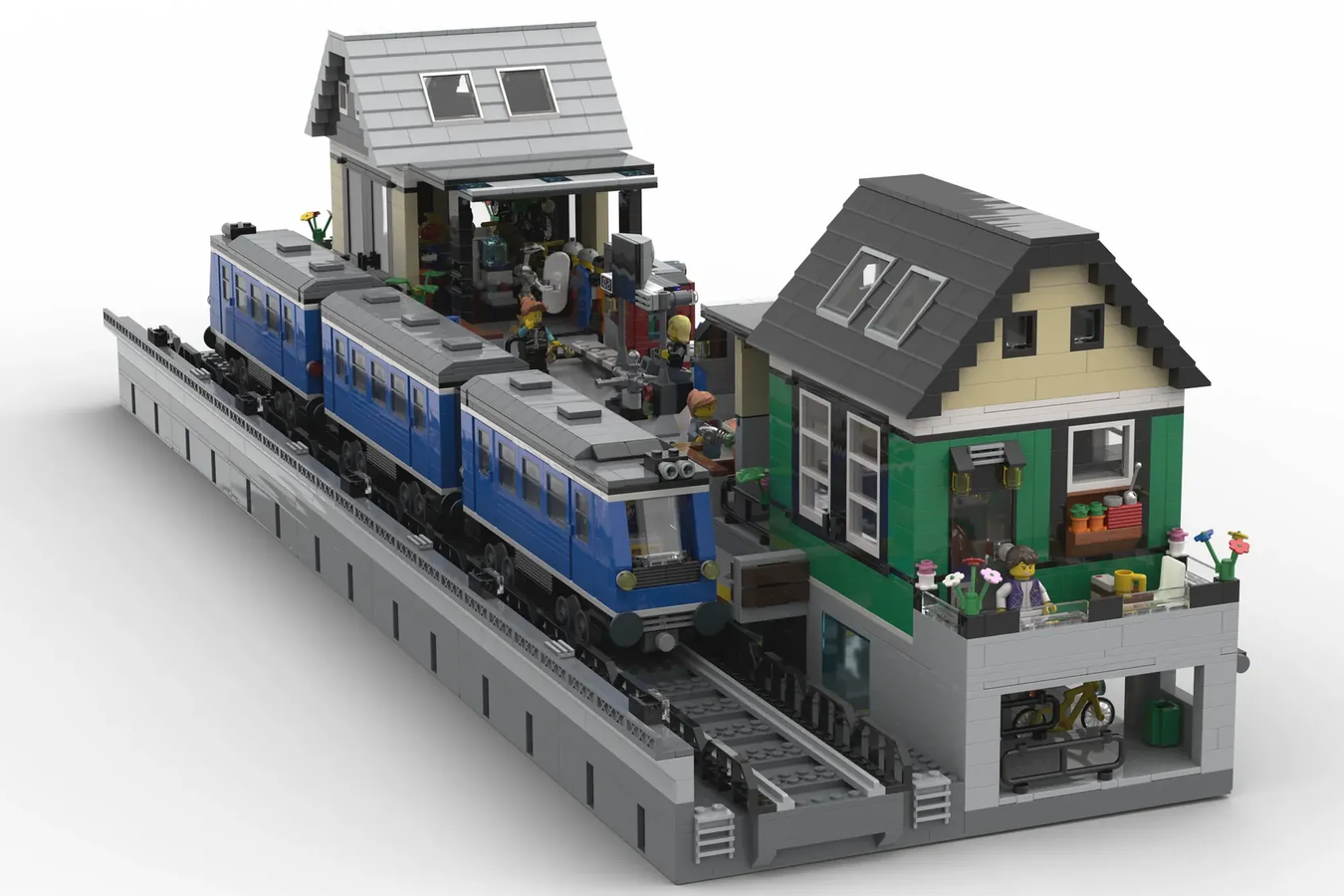 Custom lego train station sale