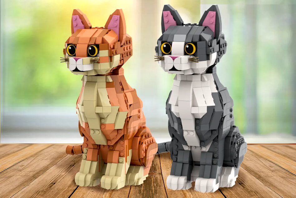 LEGO Cat, Standing with Black Eyes, White Muzzle and Chest, Bright Pink  Nose, Blue Collar with Gold Tag Pattern (Sox)