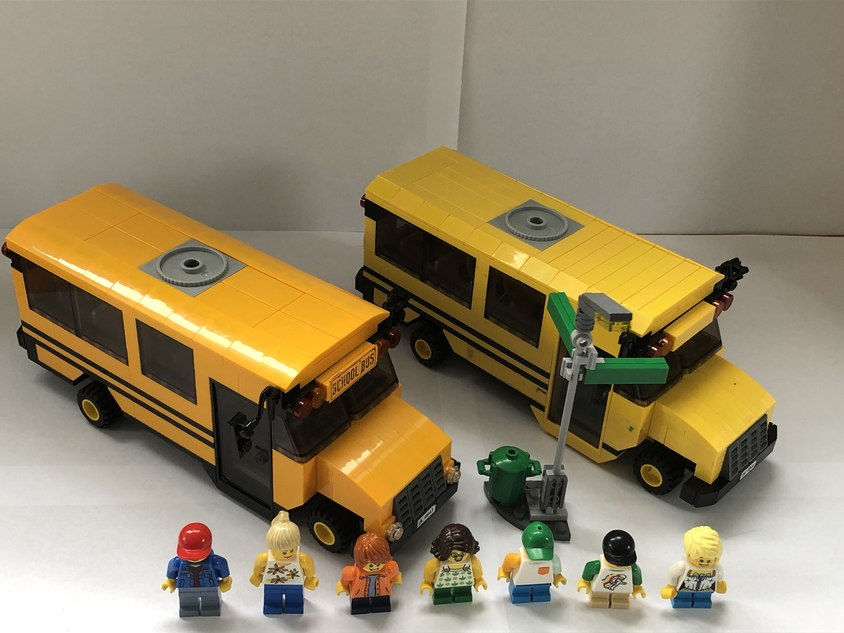 Yellow store lego bus