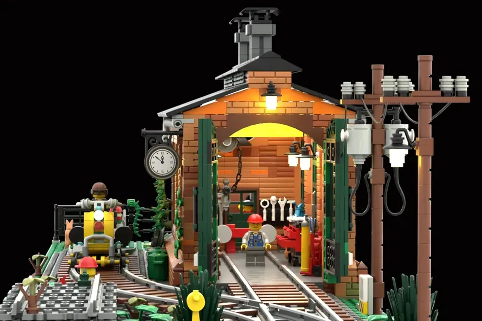 Lego train hot sale shed