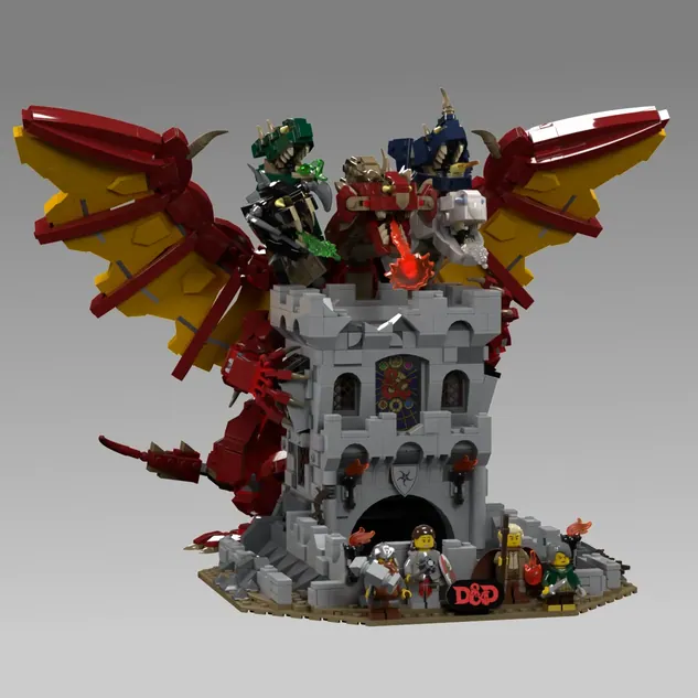 The fan-made D&D LEGO set entitled "Tiamat's Dice Tower" one of the entries in Dungeons & Dragons' 50th anniversary contest.