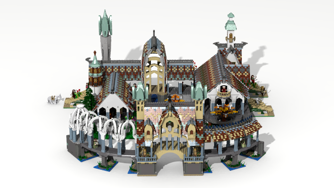 Lego imagine le pays de Rivendell du Seigneur des Anneaux avec un